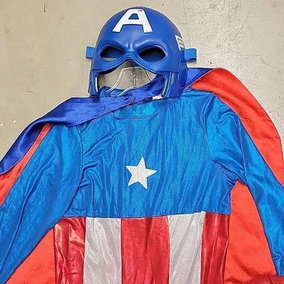 Captain America dress, cape, shield, socks, mask Childs Large 12-14 - Picture 4 of 12